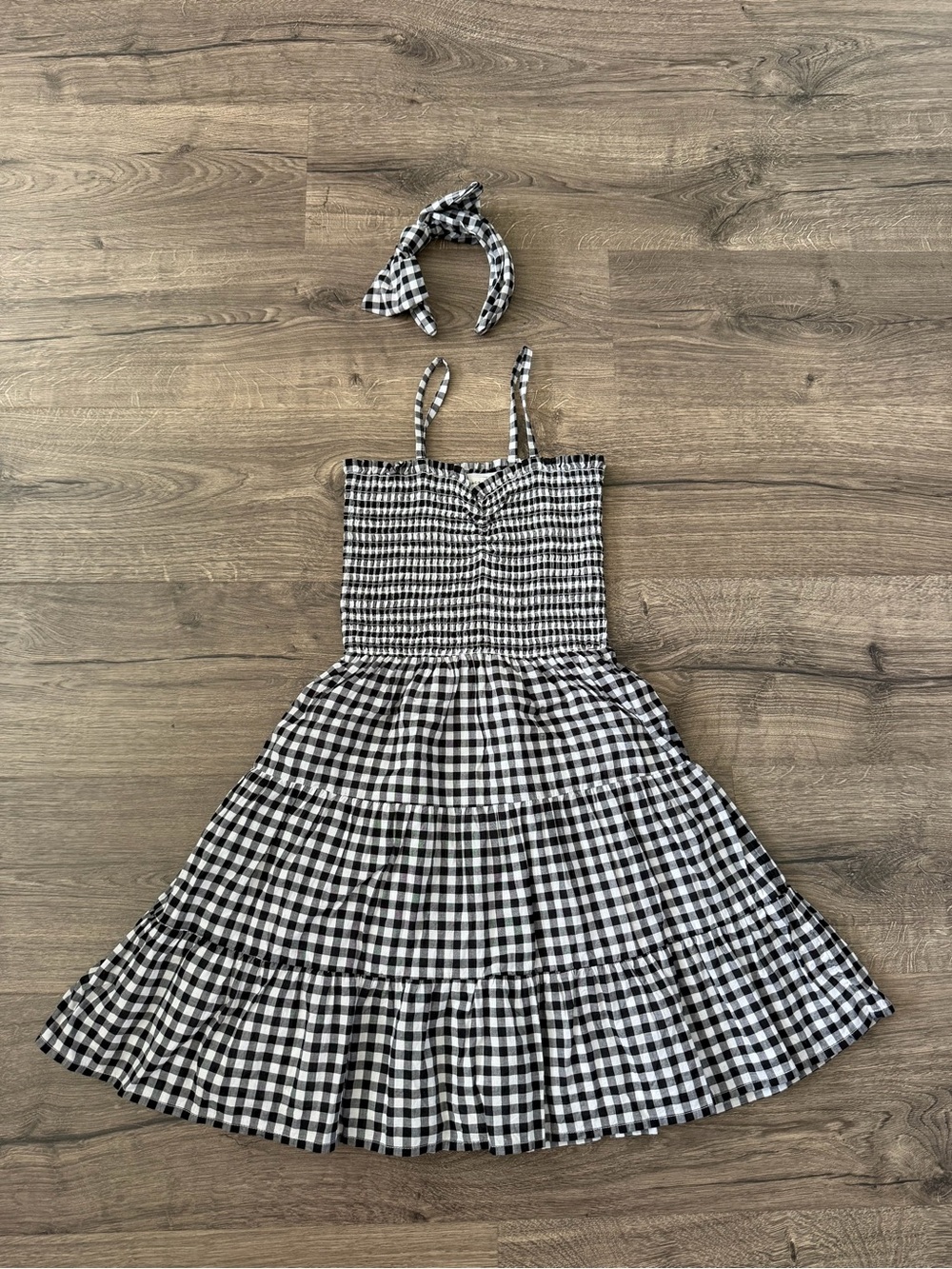 Janie and Jack Black and White Gingham Tiered Sundress with Headband